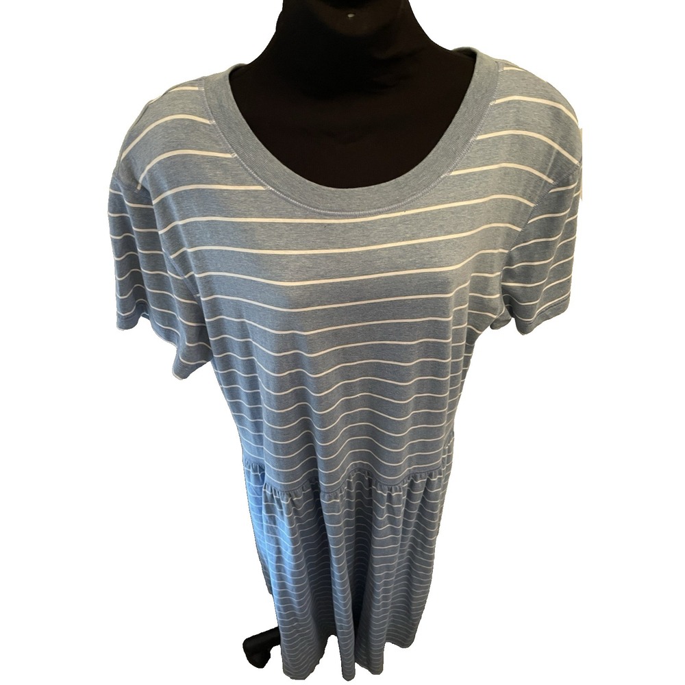 Vintage Talbots Dress Long Maxi Blue White Stripe Slits Comfort Pockets XL
